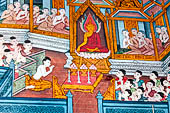 Bangkok Wat Pho, mural paintings of the vhian of the Reclining Buddha. 